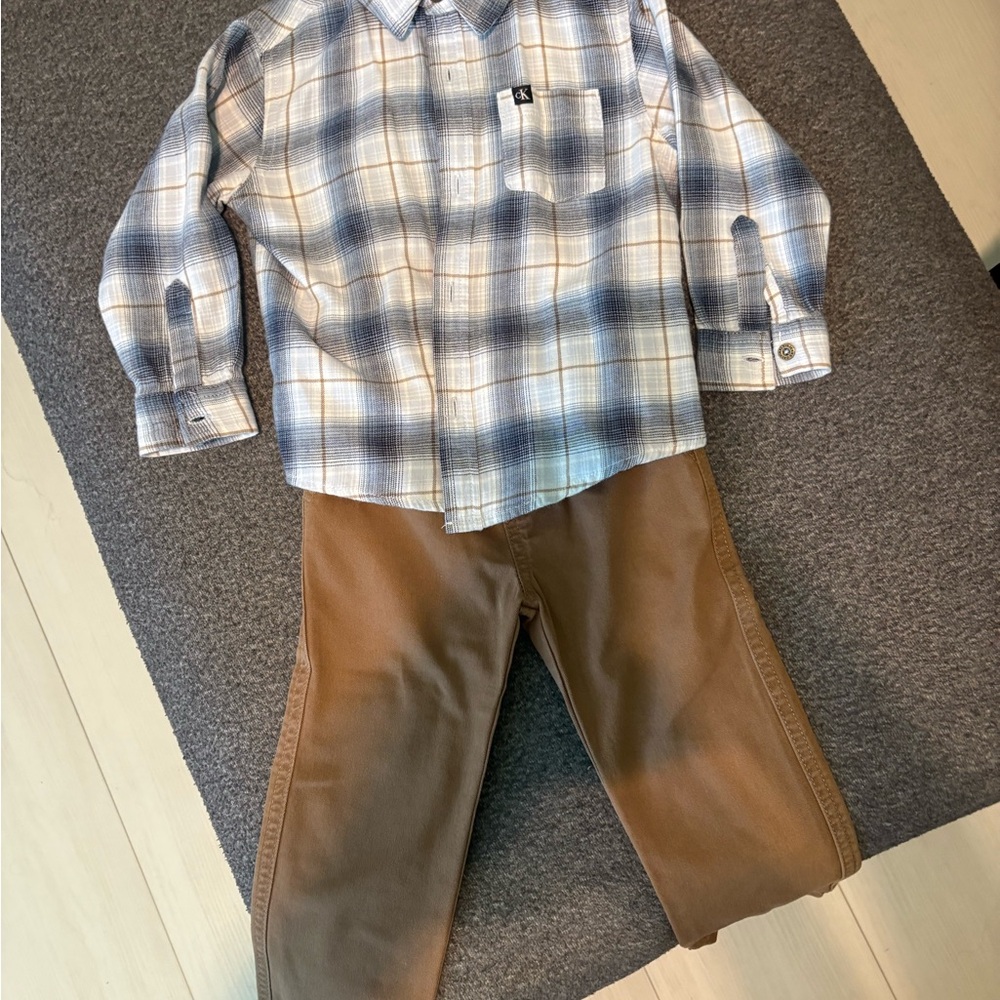 Calvin Klein Jeans Blue and Brown Plaid Shirt